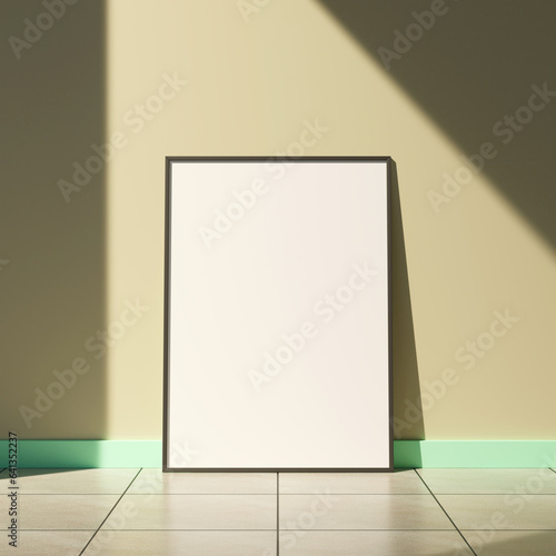 Mockup poster frame on the floor with window shadow in living room
