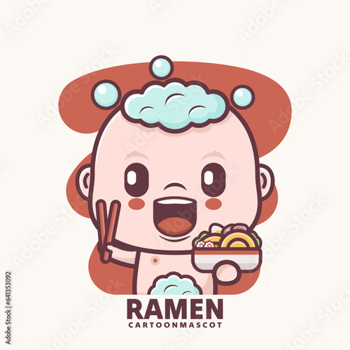 cute cartoon baby with ramen