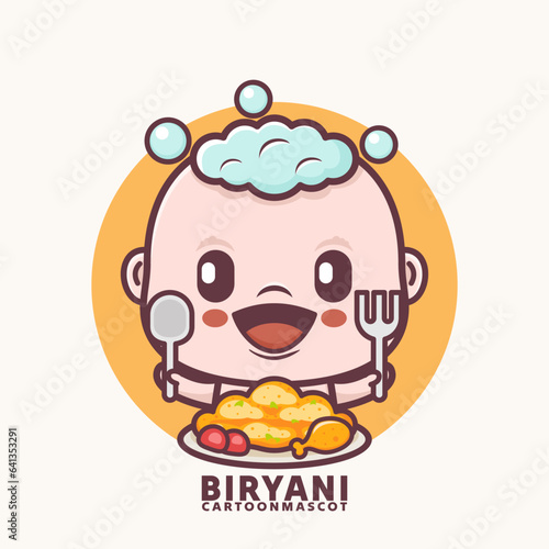 cute cartoon baby with biryani rice