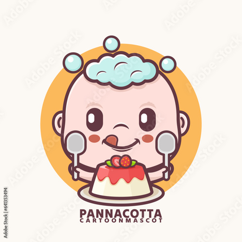 cute cartoon baby with panna cotta