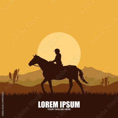 Vintage retro texas rodeo cowboy riding horse logo design template