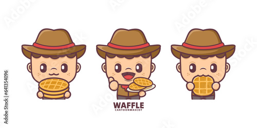 cartoon mascot with waffle. set cartoon vector with different expressions