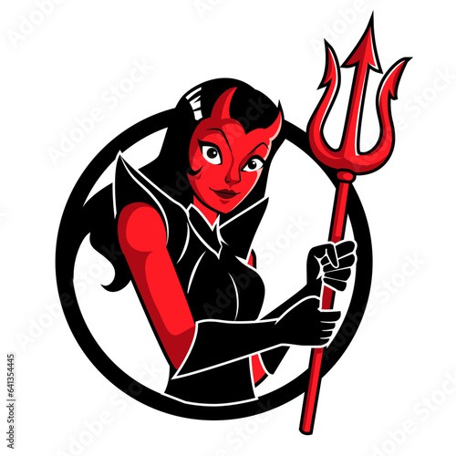 Sexy Smiling Halloween Red Devil Girl With Pitchfork