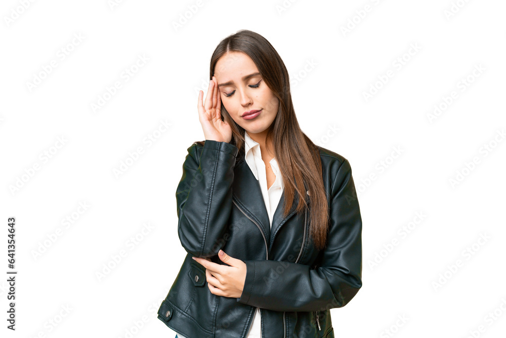 Young beautiful woman over isolated chroma key background with headache Young beautiful woman over isolated chroma key background with headache