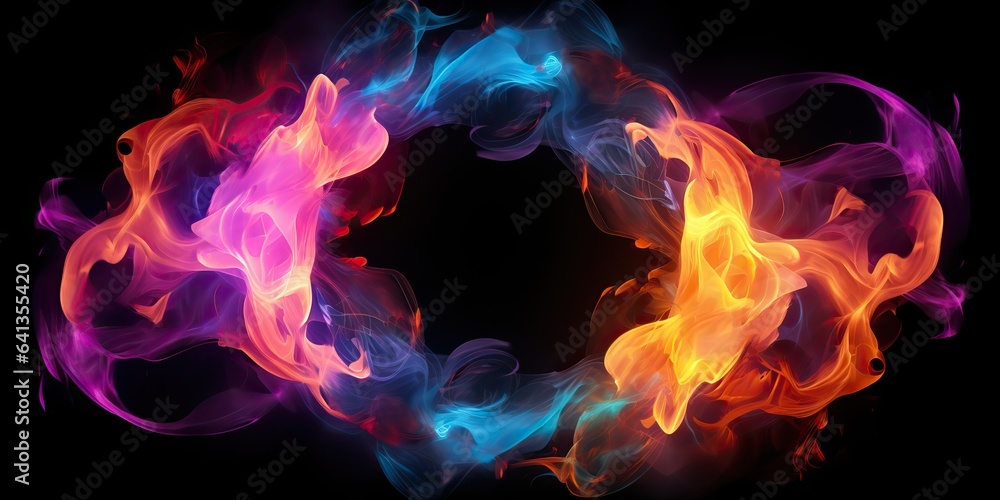 Fototapeta premium AI Generated. AI Generative. Round circle neon glowing color smoke mystic element. Can be used for decoration graphic or web design mock up