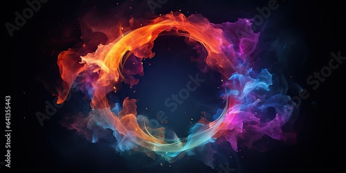 AI Generated. AI Generative. Round circle neon glowing color smoke mystic element. Can be used for decoration graphic or web design mock up