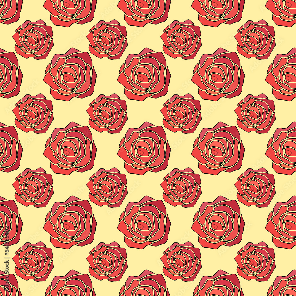 Seamless pattern with pink roses on yellow background Seamless pattern with pink roses on yellow background