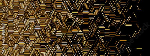 Abstract geometric pattern with golden hexagonal lines. Seamless vector background with fade effect