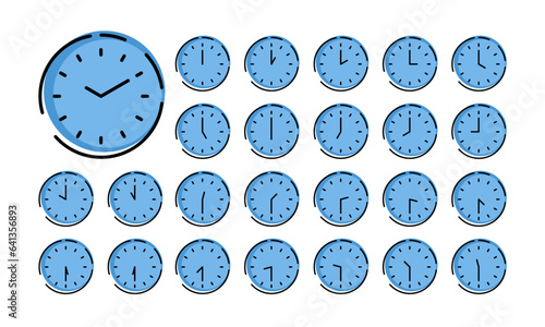 Clock Icon Vector Set Every Half Hour Transparent Background