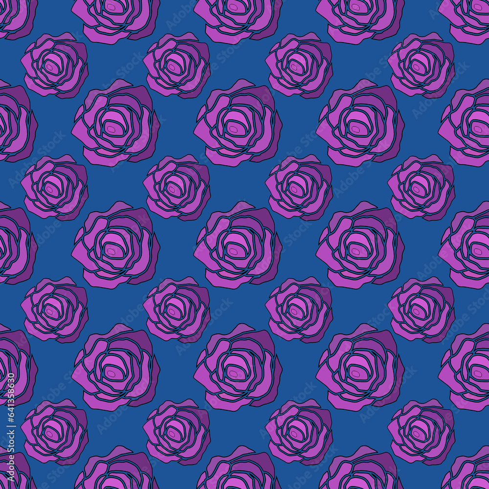 Seamless pattern with purple roses on blue background Seamless pattern with purple roses on blue background