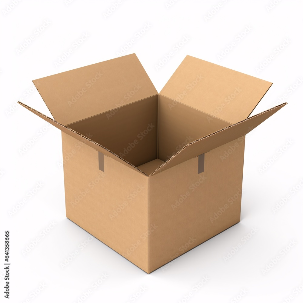 Empty open parcel box made from cardboard, mystery box, generative AI Empty open parcel box made from cardboard, mystery box, generative AI
