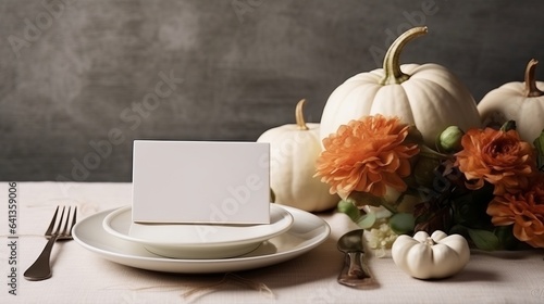 Elegant Pumpkin Wedding Table Setting. Mockup. photo