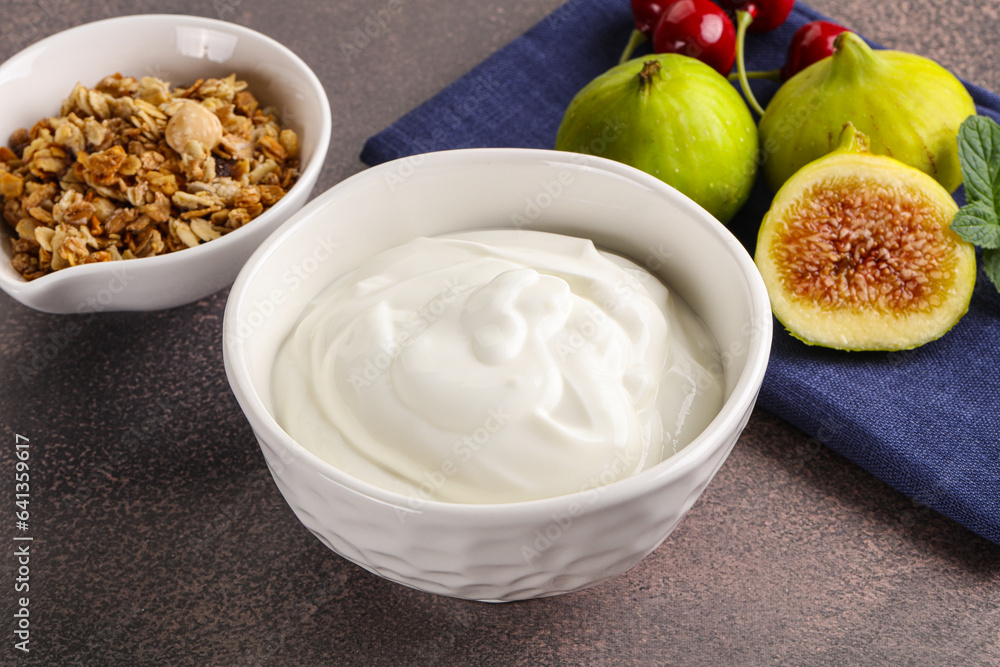 Traditional homemade Greek yoghurt with granola Traditional homemade Greek yoghurt with granola