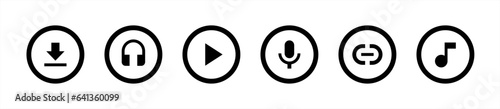 Modern music player icon set in flat style. media, video, multimedia interface simple black style symbol buttons signs. Elements for music and video streaming apps and website, vector illustration.
