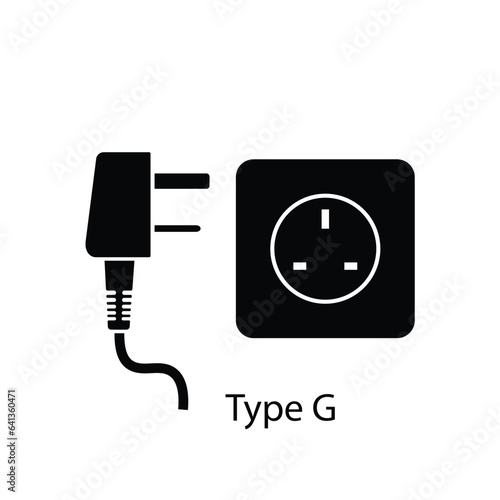 Type G plug and socket vector in silhouette style isolated on a white background. Outlet plug icon.