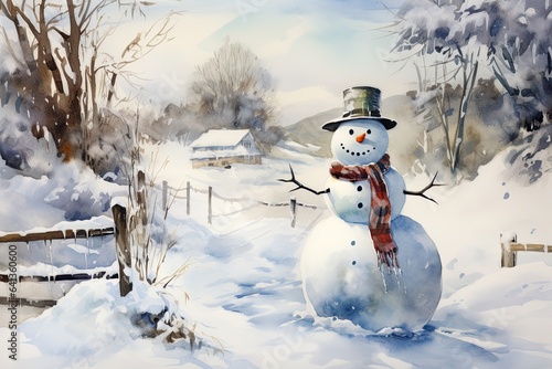 snowman in the forest, festive holiday season 