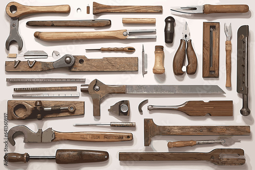 set of tools on a white background watercolor hand-painted vector art painting illustration