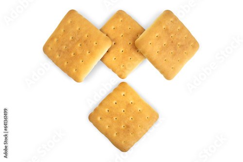 Several square cookies isolated on a transparent background.