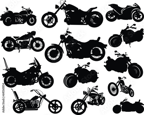 motorcycle silhouette set from different perspectives