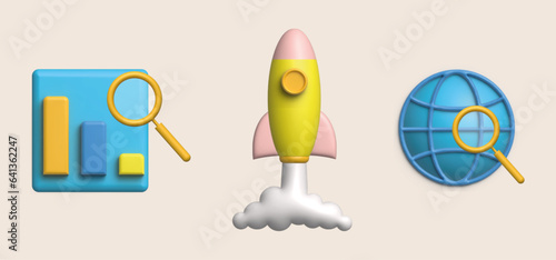 Seo 3D vector icon set. Search Engine Optimization icon collection. With topics like business, search, target, ranking, optimization, content and keyword. 