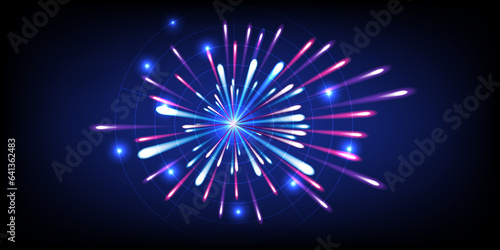 Abstract laser radar and firework explosion concept in blue background.