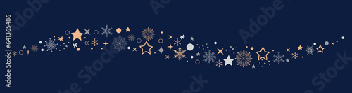 Snowflakes and Stars Border. Vector illustation.