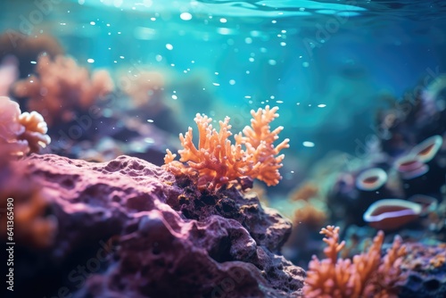 Blurred background of a coral reef, ideal for text overlay - Underwater Mystery - AI Generated © Arthur
