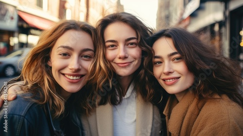 Beautiful girls in a city backdrop. Generative AI