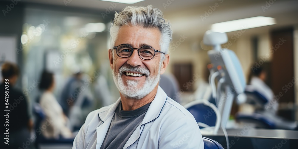 AI Generated. AI Generative. Adult male man doctor dentist face portrait at work place. Health care hospital center. Can be used for clinic presentation marketing AI Generated. AI Generative. Adult male man doctor dentist face portrait at work place. Health care hospital center. Can be used for clinic presentation marketing