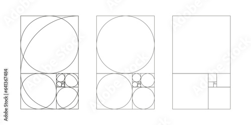 Golden ratio template set. Method golden section. Fibonacci array, numbers. Harmony proportions. Outline vector illustration. Eps.
