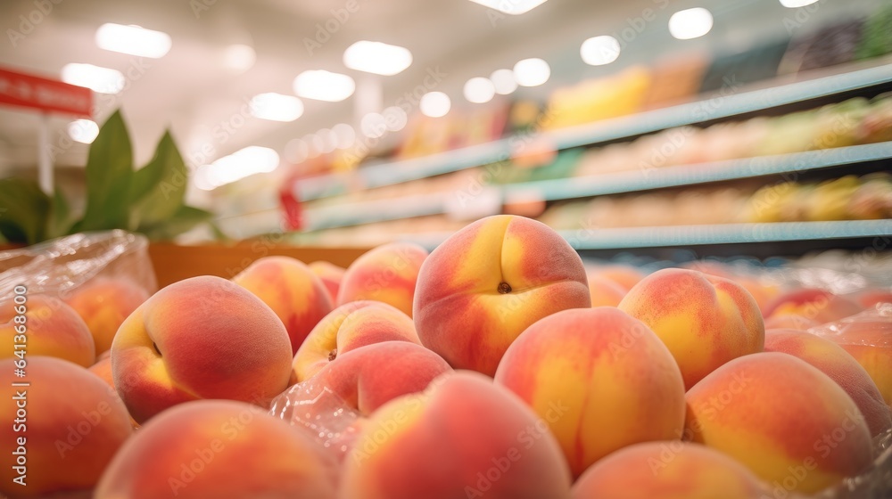 Sweet peaches showcased in a supermarket