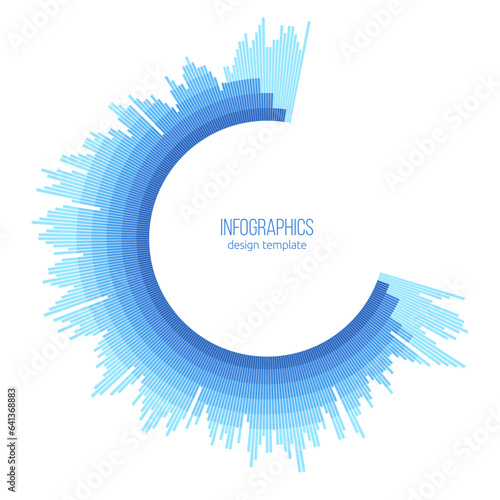 Radial blue concentric particles isolated on white background. Infographic template. Color equalizer. Sound wave. Sun ray or star burst elements. Vector design element. Blue colors.