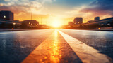 Blurry of road in the middle of asphalt road at sunset. Concept of planning and challenge or career path, business strategy, opportunity and change. New year or start straight concept