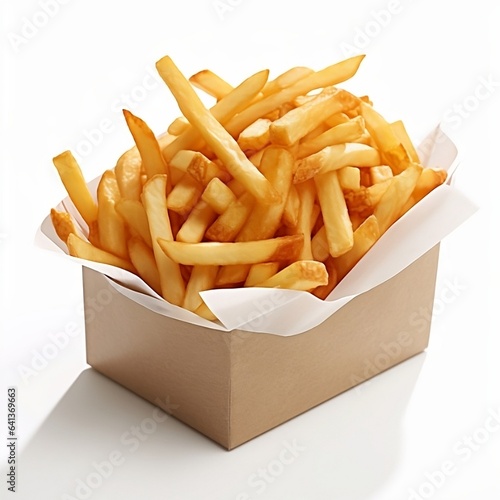 Fatty food  french fries on white background. Fast food element   illustration created with generative AI technologies