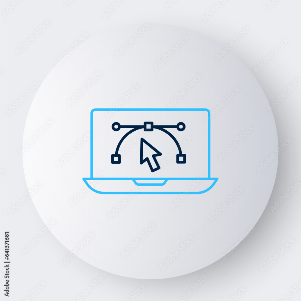 Line Computer display with vector design program icon isolated on isolated on white background. Photo editor software with user interface. Colorful outline concept. Vector Line Computer display with vector design program icon isolated on isolated on white background. Photo editor software with user interface. Colorful outline concept. Vector