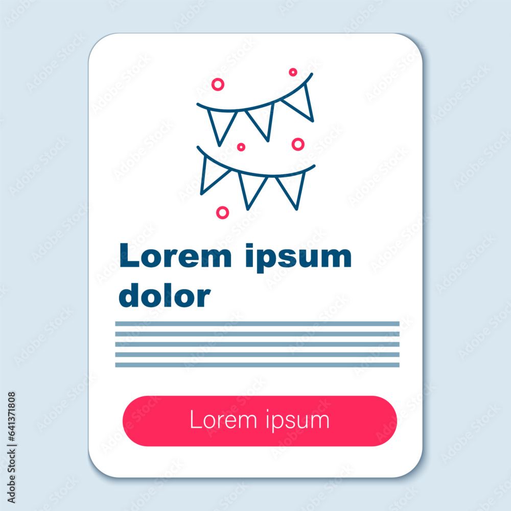 Line Carnival garland with flags icon isolated on grey background. Party pennants for birthday celebration, festival and fair decoration. Colorful outline concept. Vector Line Carnival garland with flags icon isolated on grey background. Party pennants for birthday celebration, festival and fair decoration. Colorful outline concept. Vector
