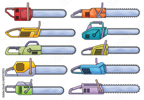 Chainsaw of chain vector color set icon.Vector illustration gasoline saw on white background . Isolated color set icon chainsaw of chain.