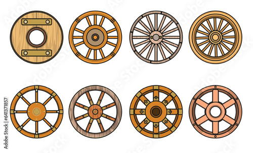 Wooden wheel vector color set icon.Vector illustration cart of wheel. Isolated color icon cartwheel for wagon on white background .