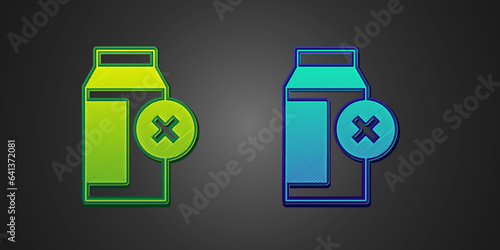 Green and blue Lactose intolerance icon isolated on black background. Not allow milk. Allergy concept, lactose intolerance allergy warning sign. Vector