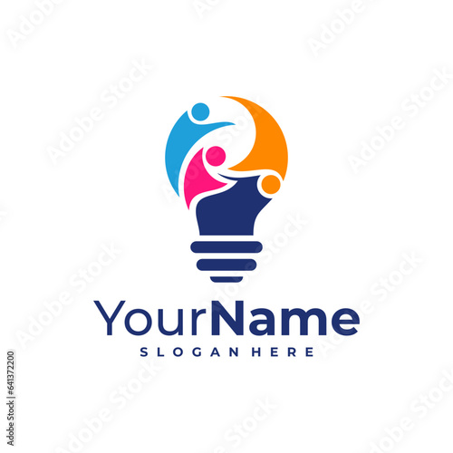 Bulb with Leader logo design Template. Bulb with People logo vector illustration.