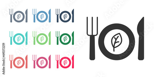 Black Vegan food diet icon isolated on white background. Organic, bio, eco symbol. Vegan, no meat, lactose free, healthy, fresh and nonviolent food. Set icons colorful. Vector