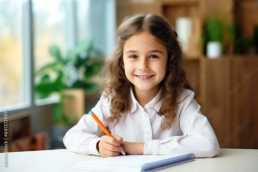 young girl studying using pen and paper young girl studying using pen and paper