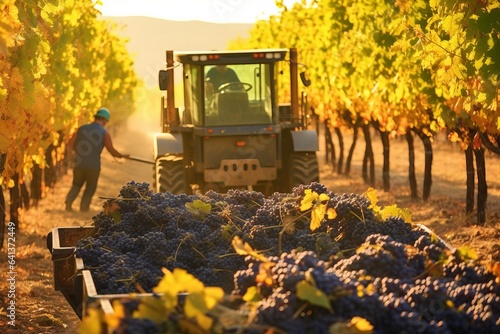 Autumn Grape Harvesting Scene.
