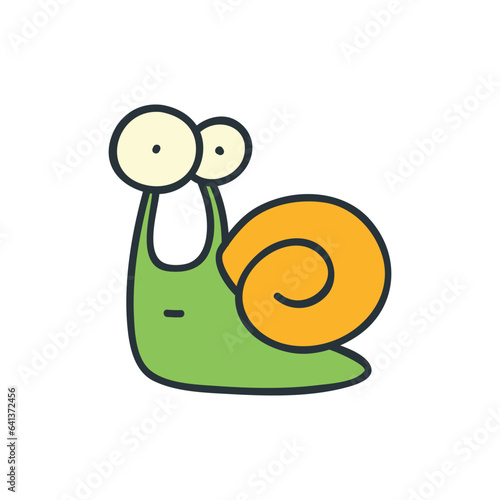 Funny doodle snail. Cartoon illustration of a puzzled slug isolated on a white background. Vector 10 EPS.