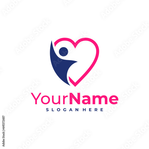 Love with Leader logo design Template. Love with People logo vector illustration.
