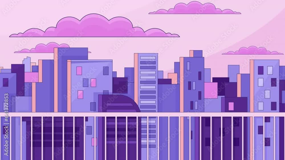 Observation deck view line cartoon animation. Rooftop 4K video motion ...