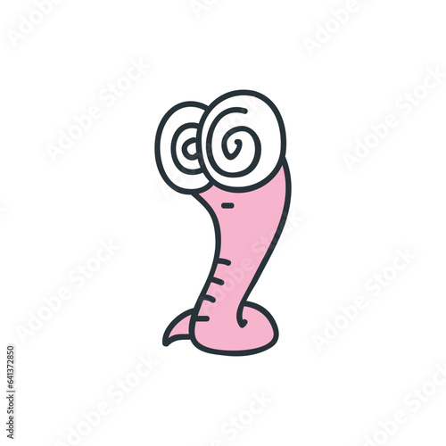 Funny worm. Doodle illustration of a dizzy worm isolated on a white background. Vector 10 EPS.