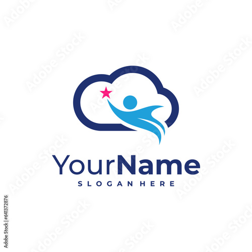 Cloud Leader logo design Template. Cloud People logo vector illustration.