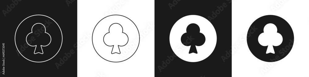 Set Playing card with clubs symbol icon isolated on black and white background. Casino gambling. Vector Set Playing card with clubs symbol icon isolated on black and white background. Casino gambling. Vector
