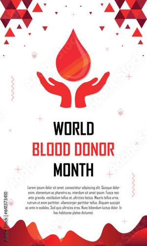 Global blood donor day on June 14, International blood donation month, red color geometric design with blood drop, encourage volunteers for charity event,
healthcare and medical treatment